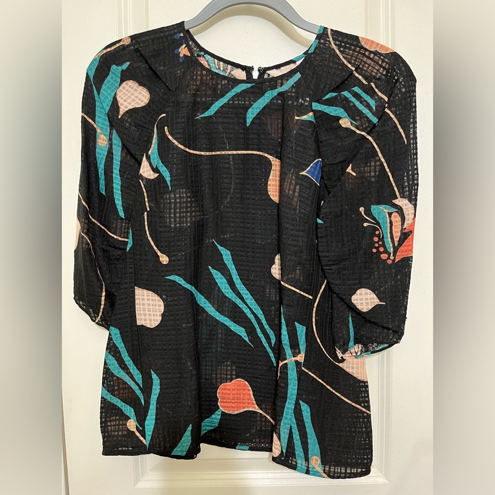 Rebecca Taylor NWT Sheer Silk/Linen Blend Blouse Sz 2